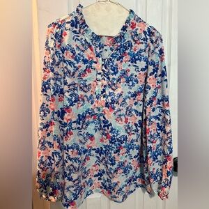 Talbots Blue and Pink Floral Blouse